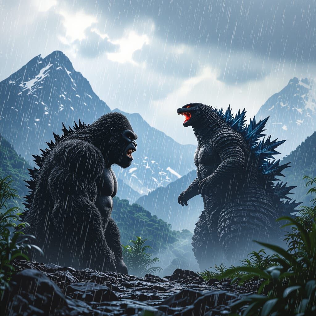 King Kong vs Godzilla in Stormy Mountains