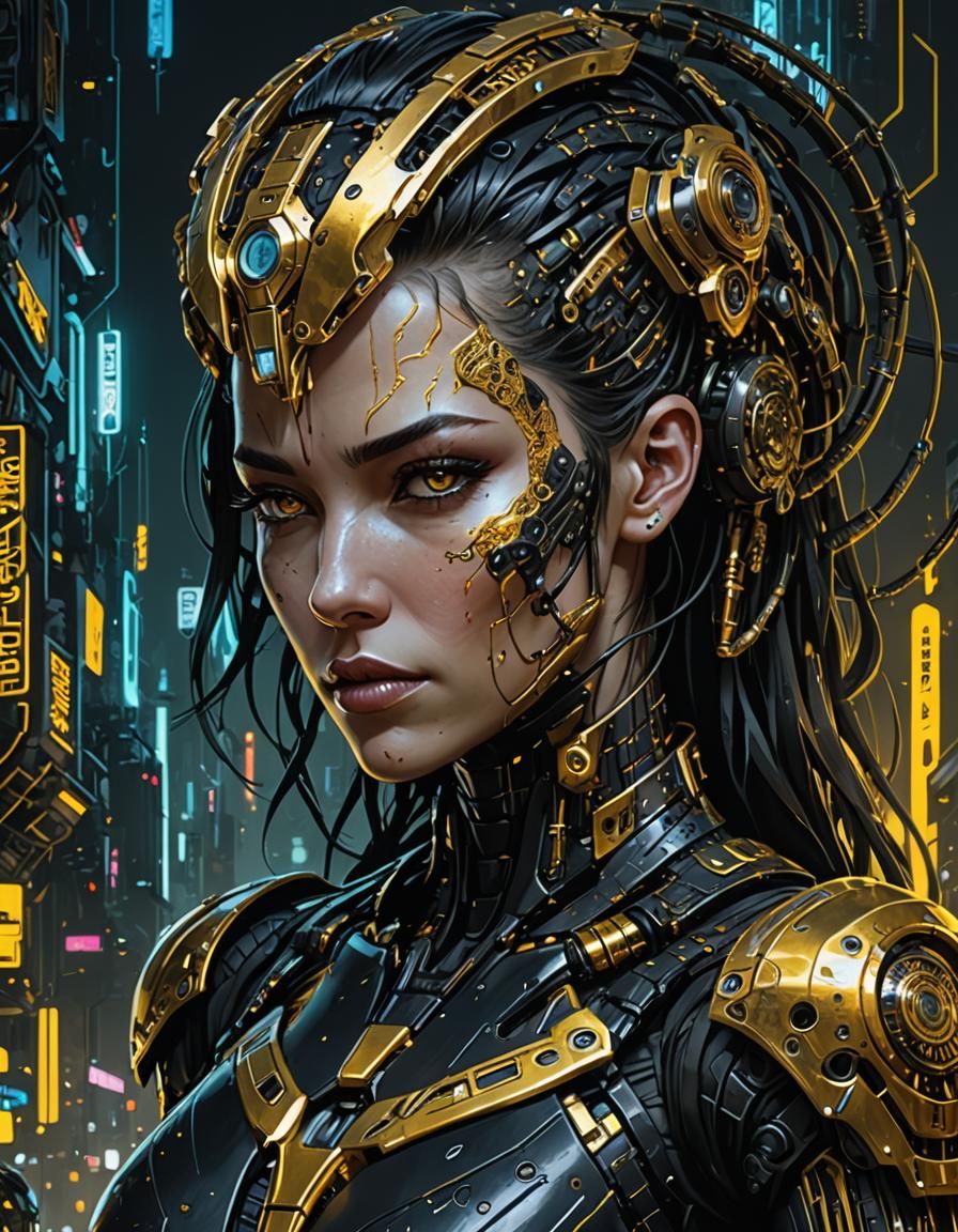 Cybernetic Iron Female Portrait in Cyberpunk Style
