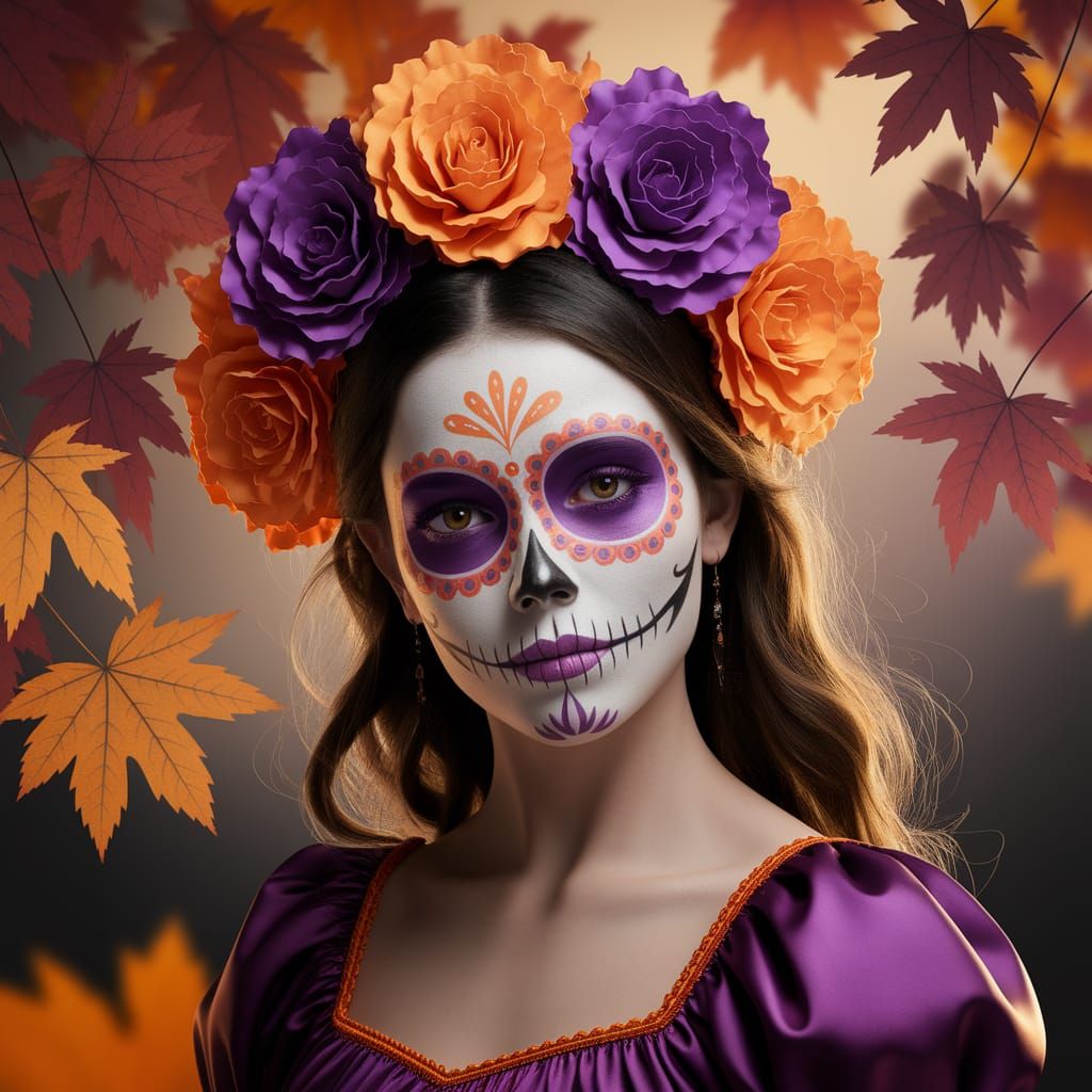 Vibrant Female Calavera Portrait in Photograph Style