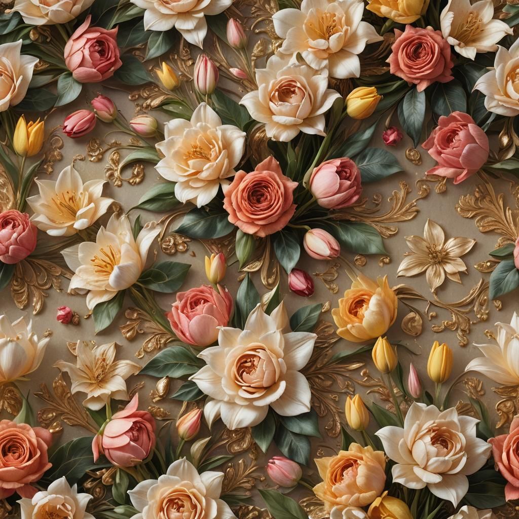 Baroque Floral Mandala: Impressionist Oil Painting