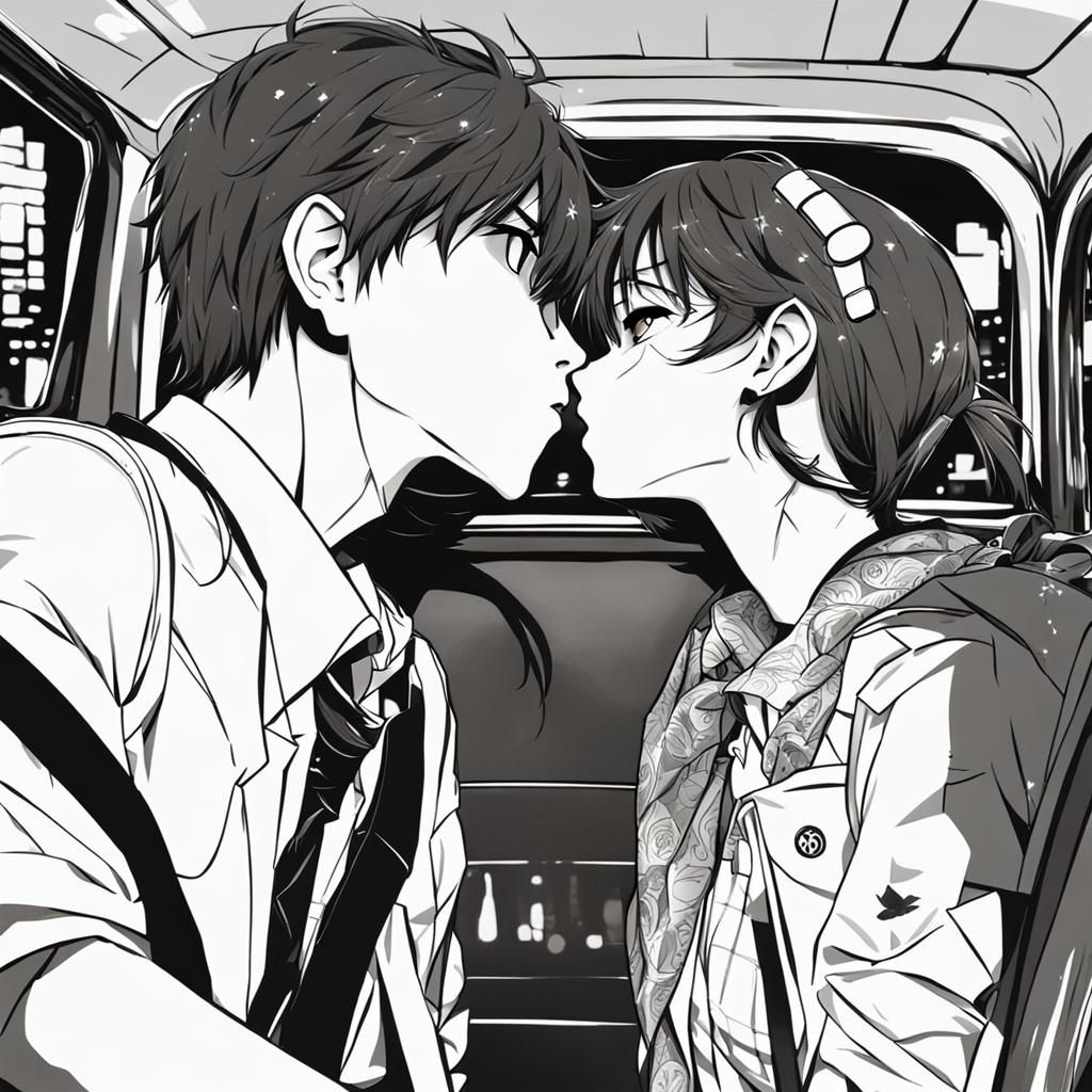 Romantic Kiss in Taxi Cab, Anime Style