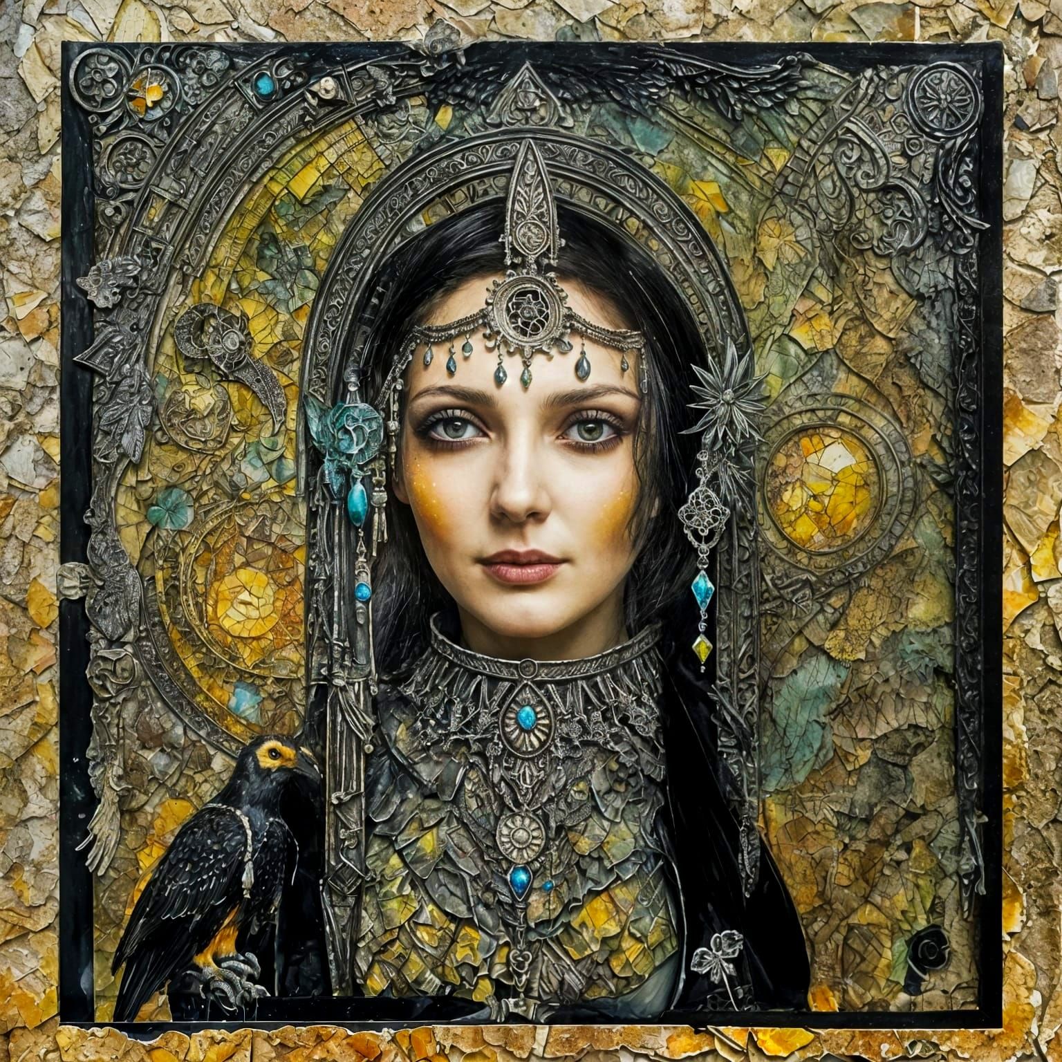 Gothic Luminous Mixed Media Collage of Abstract Love Concept