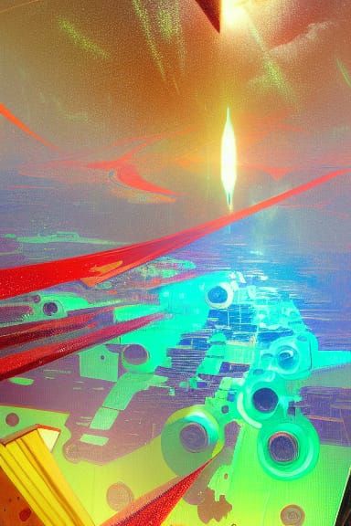 Red Emerald city in outer space, hyper realistic, 8k resolut...