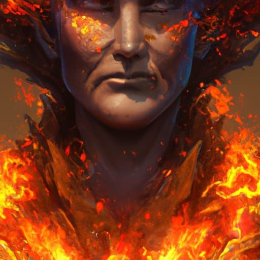 God of Fire Portrait in Hyperdetailed Style
