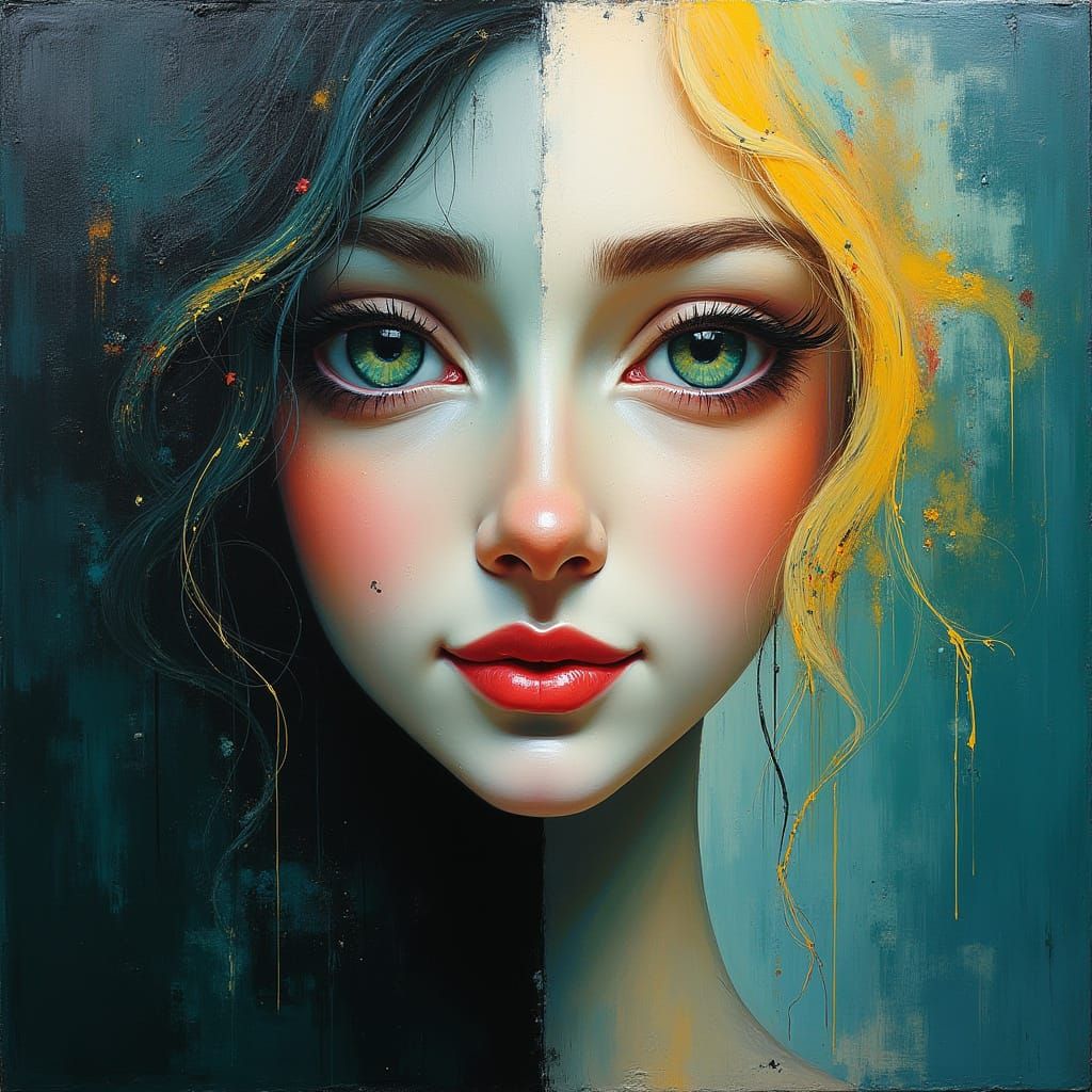 Surreal Angelic Face in Abstract 3D Oil Painting
