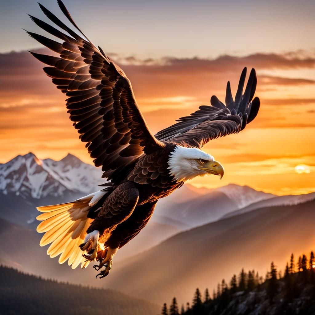 Golden Eagle Soaring at Sunset: Professional Photography