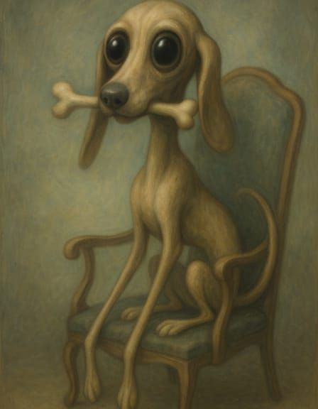 Surreal Floppy Dog in Chair, Salvador Dali Style