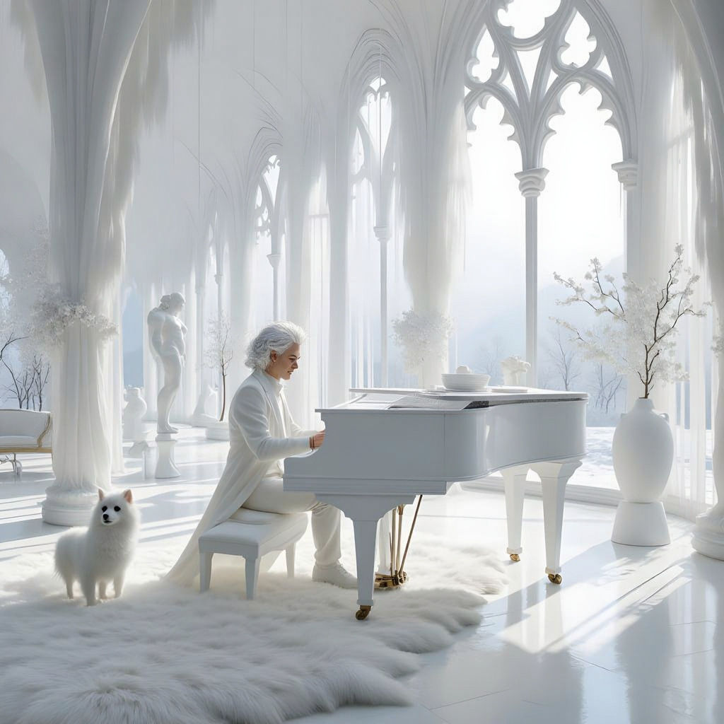 Beethoven Composing Ballet in Surrealist White Room