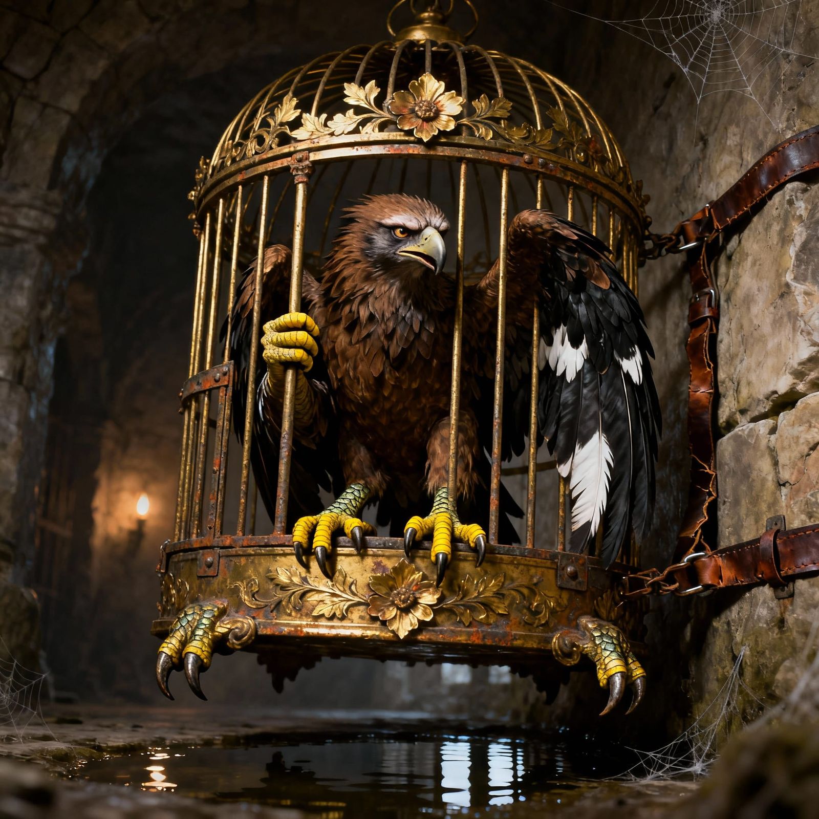 Mythological Harpy Trapped in Gilded Cage