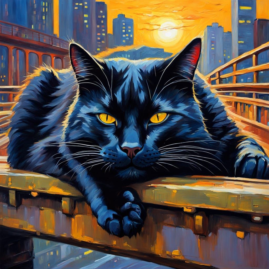 Giant Cat Traffic Jam: An Expressionist Oil Painting