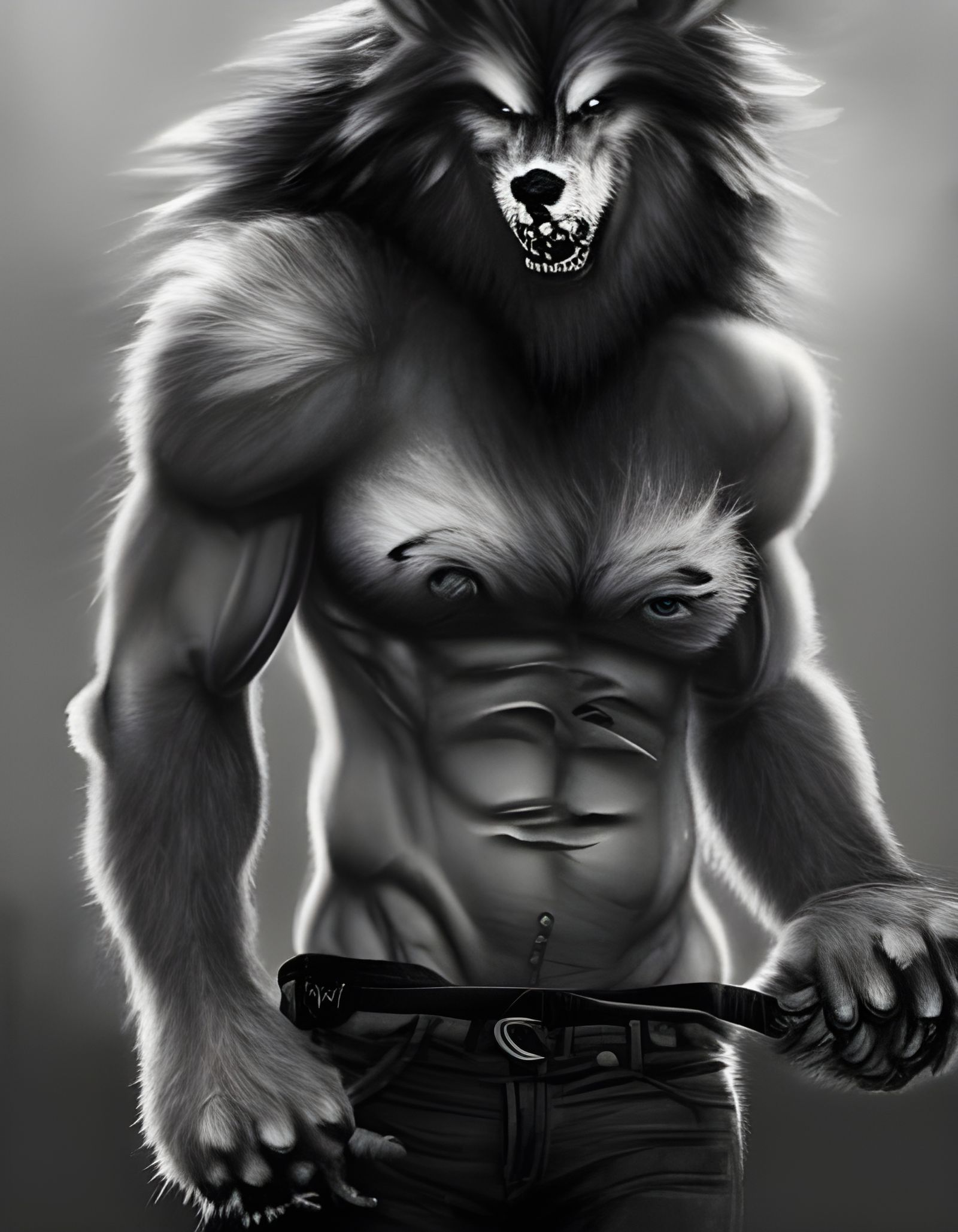 Grinning Werewolf Portrait in Razorpunk Splatterpaint Style