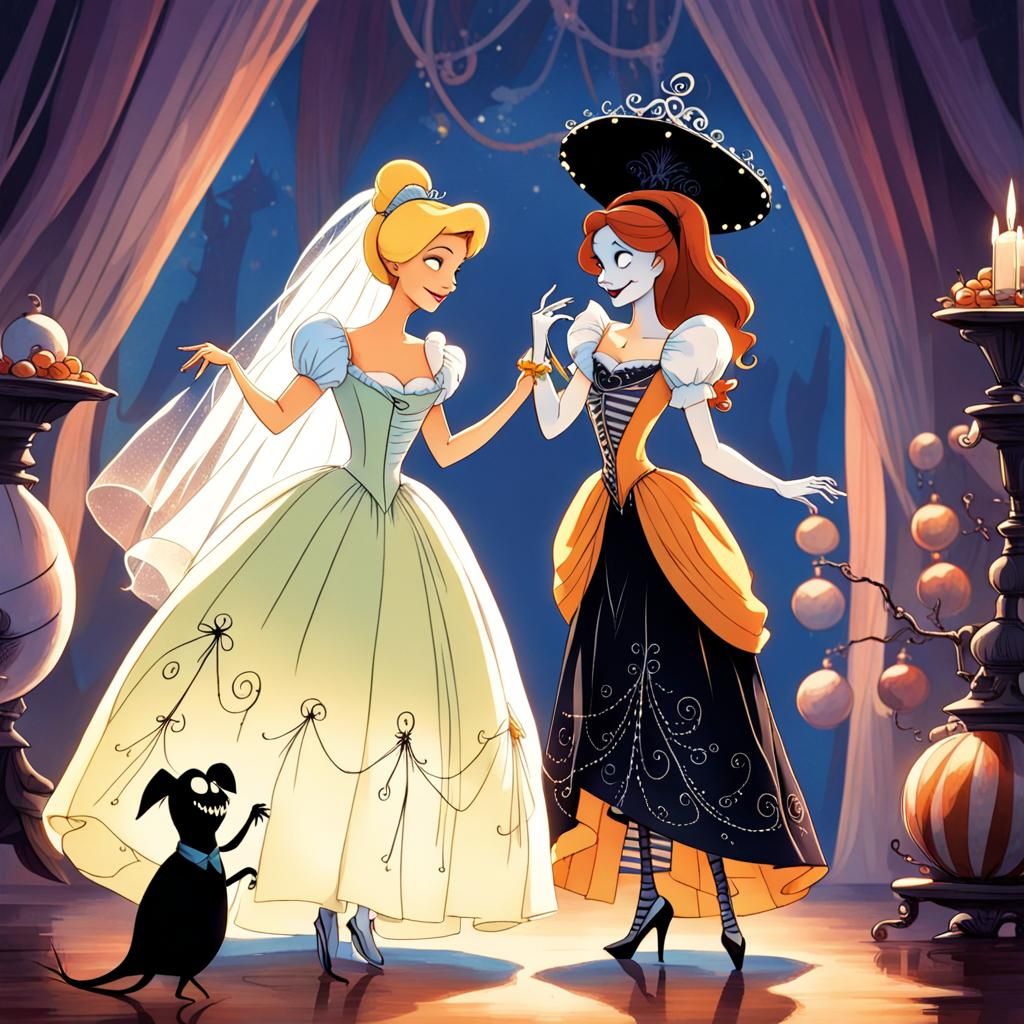 Cinderella and Sally Dancing in Ballgowns