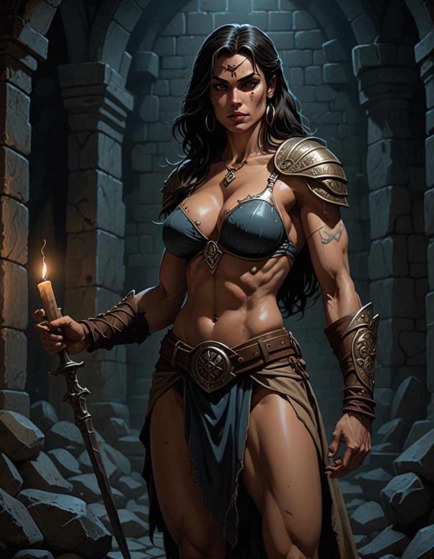 Medieval Fantasy Warrior Emerges from Crypt Shadows