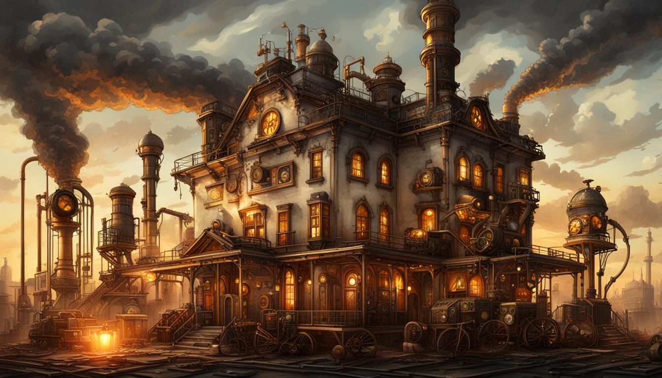 Steampunk White House Exterior at Dusk