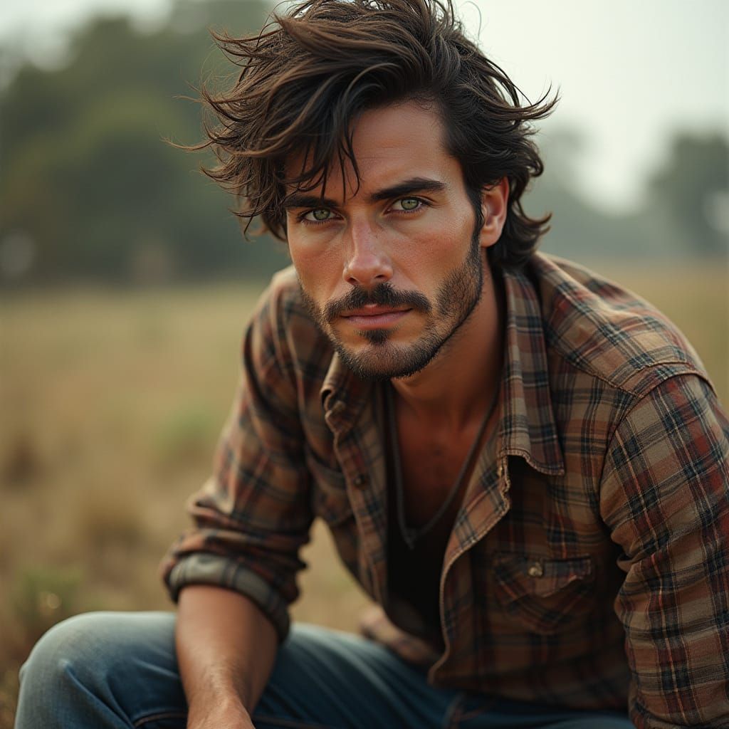 Rustic Portrait of a Country Man with Mullet