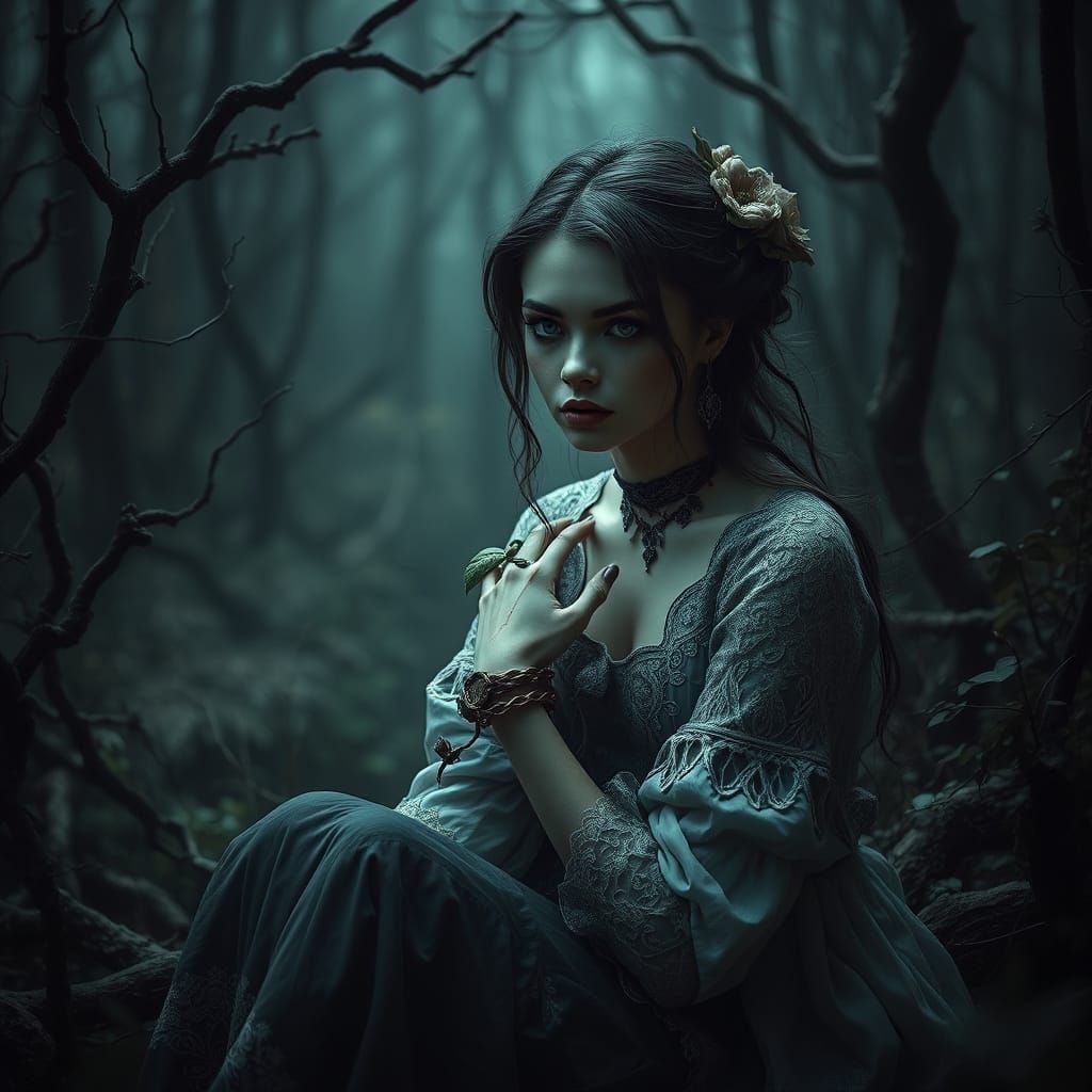 Mystical Woman in Twisted Forest