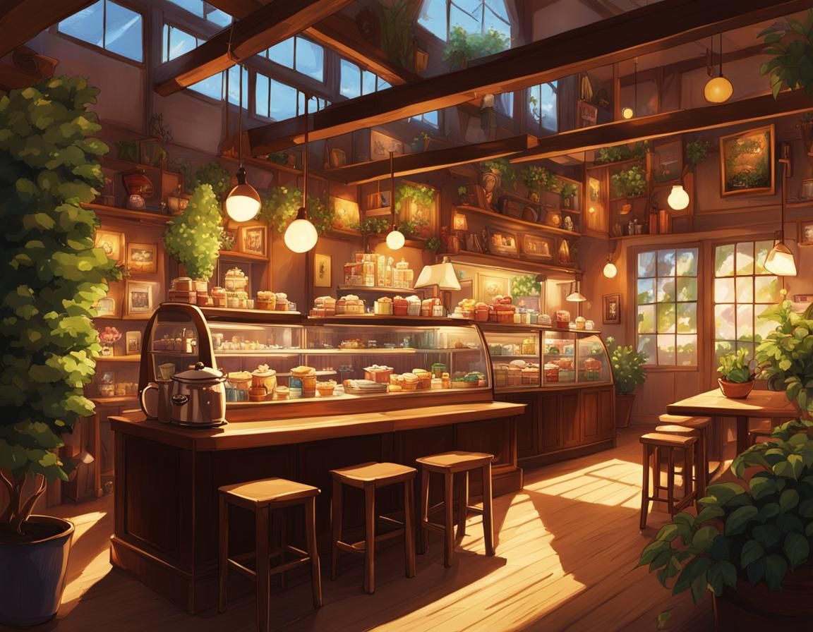 Cozy Cafe Interior in Studio Ghibli Style