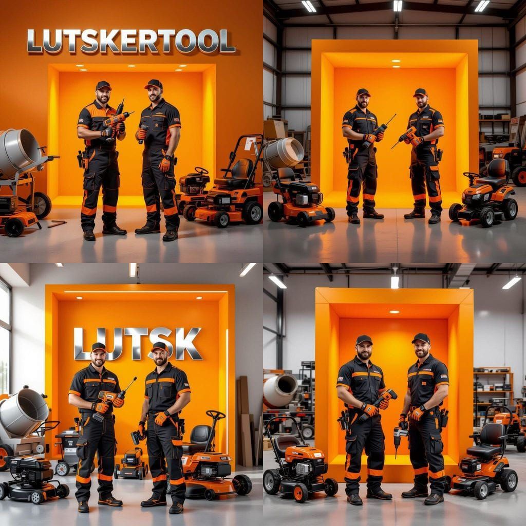 Men in Orange Uniforms with Tools in Modern Workshop
