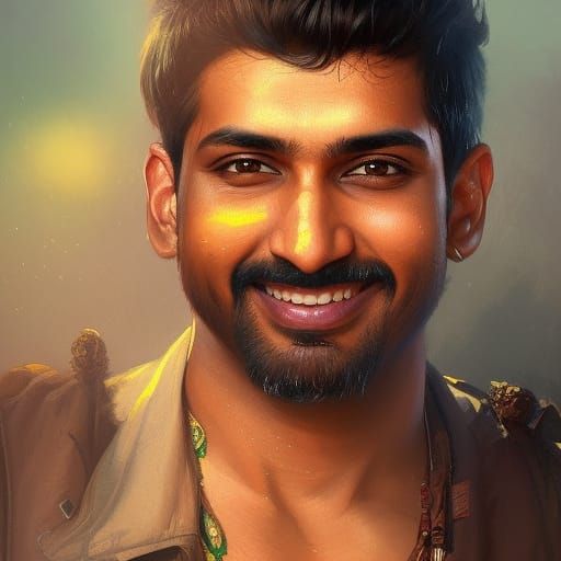 A good looking Indian man with smiling eyes.