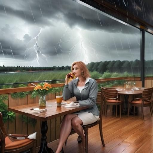 Woman Eats Cookies During Beautiful Storm