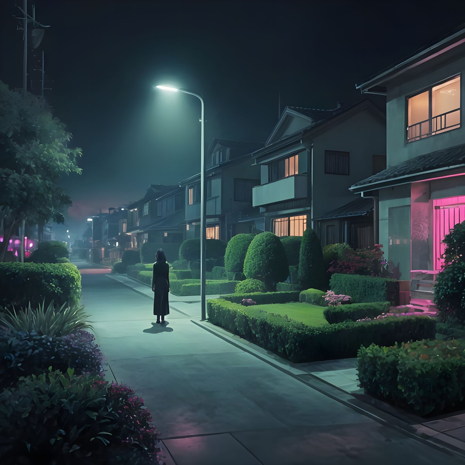 Night Scene in 21st Century Japanese Suburb