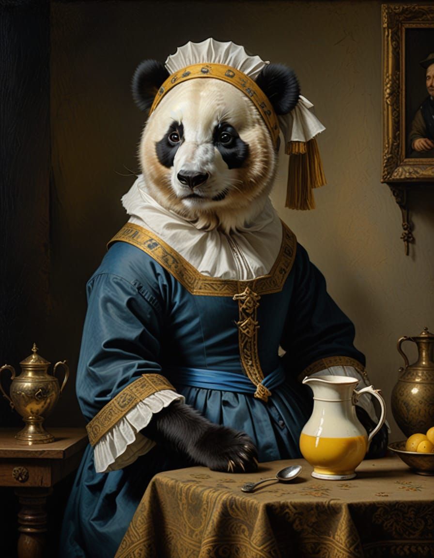 Serene Panda Milkmaid in Warm Light