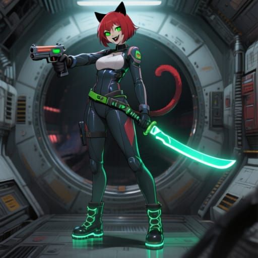 Anime Space Pirate Captain Akane in Gritty Manga Style