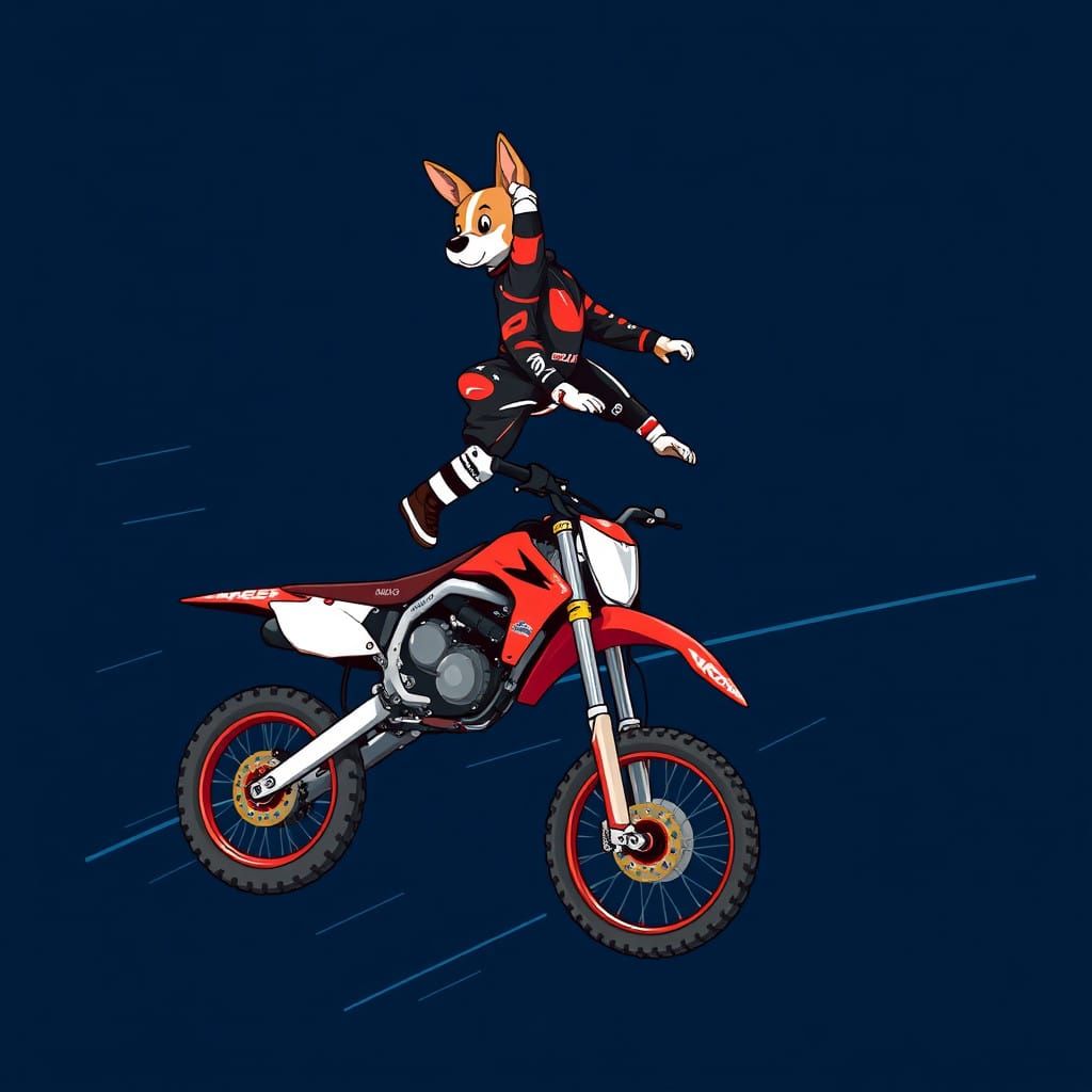 Vibrant Graphic Motocross Scene with Cartoonish Flair