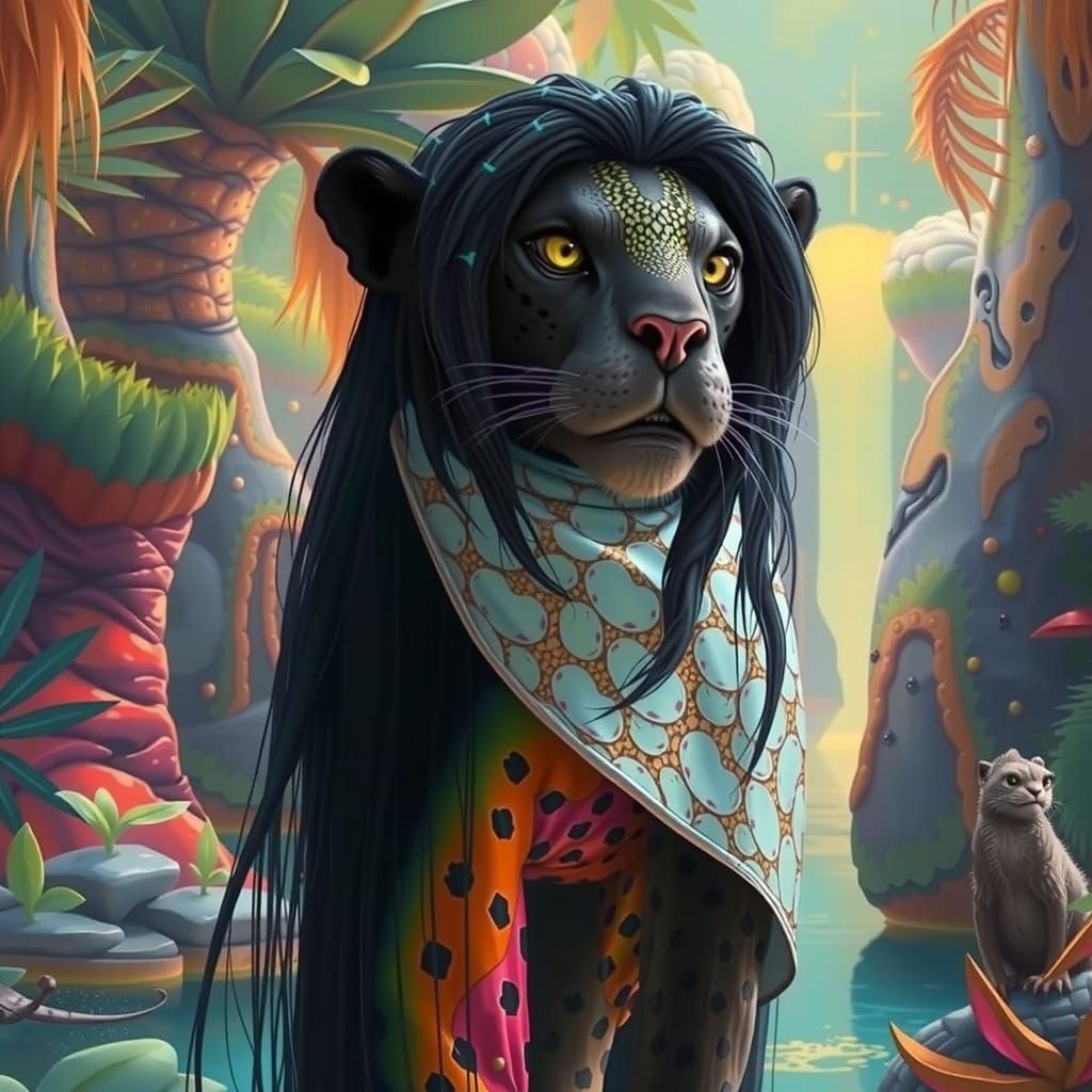 Leopard Chameleon in Jungle, Mystical Realism