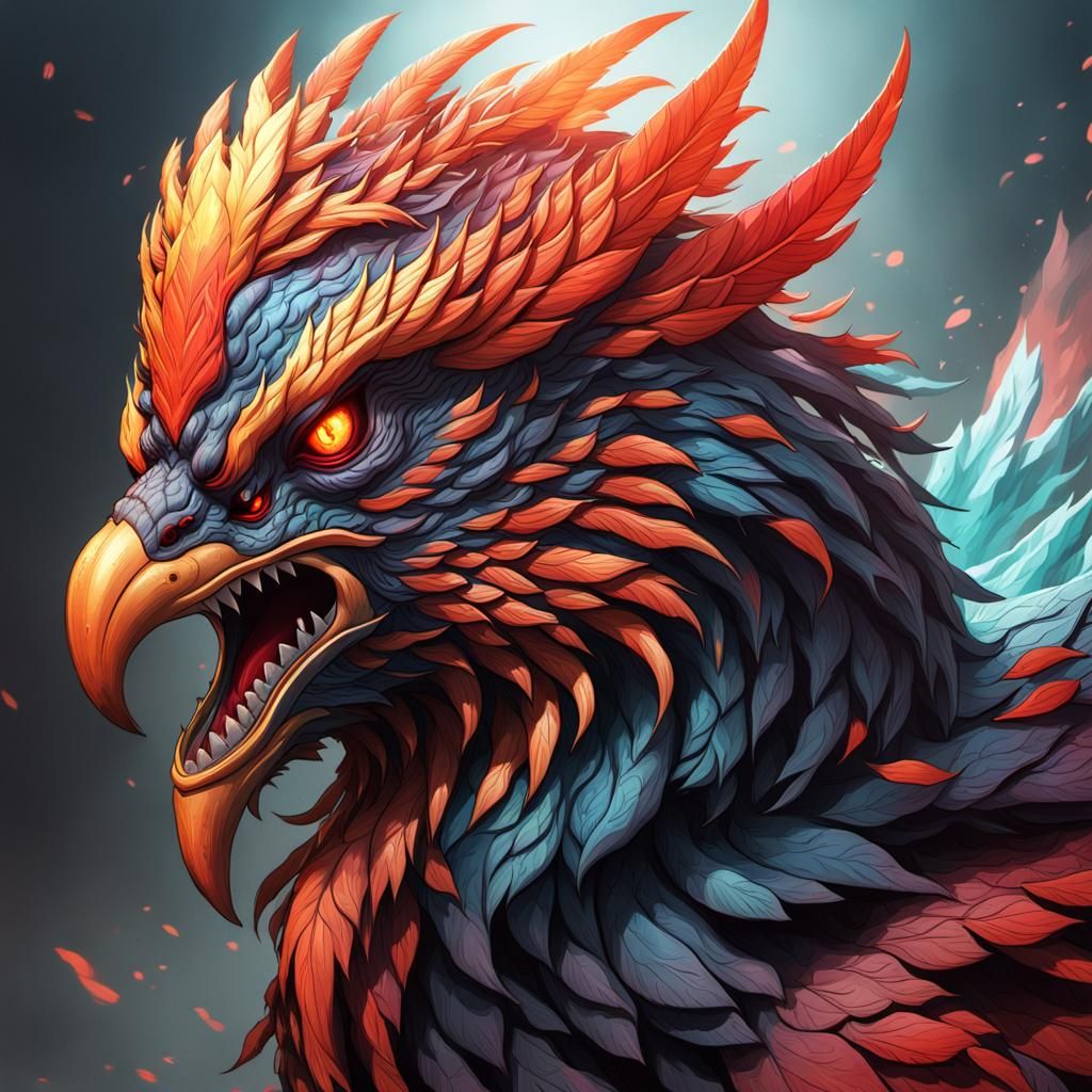 Demonic Kaiju Phoenix Portrait in 8K