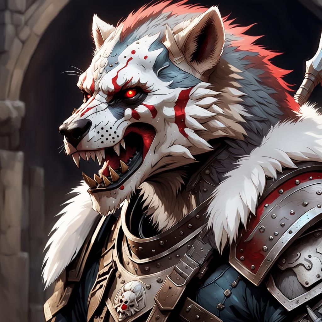 Gnoll Warrior in Skull Armor: Hyperdetailed Portrait
