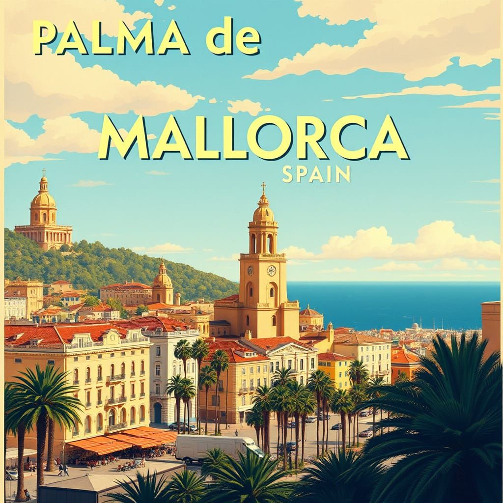 Palma de Mallorca: Vintage Art Deco Travel Poster