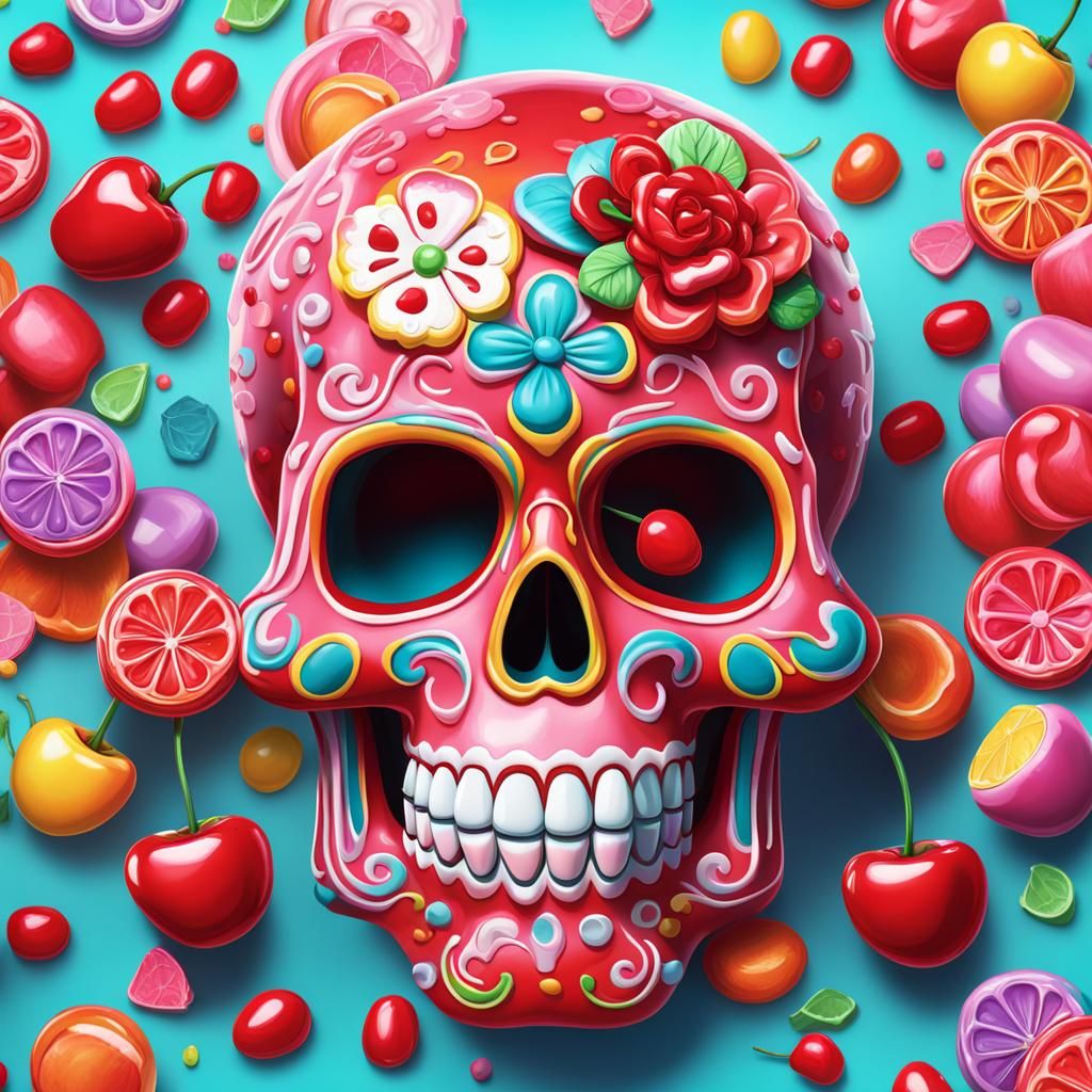 Candy Art Cherry Sugar Skull for Day of the Dead