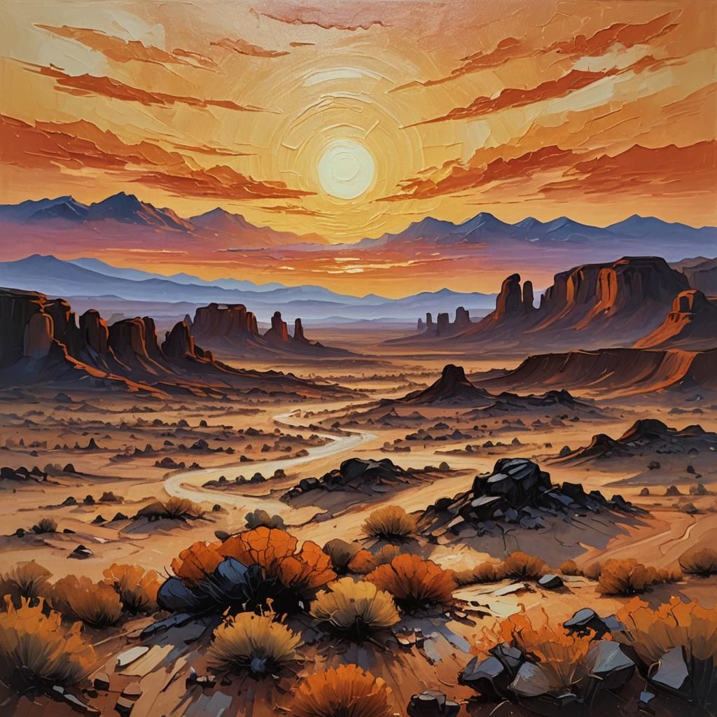 Desert Sunset Oil Painting in Van Gogh Style