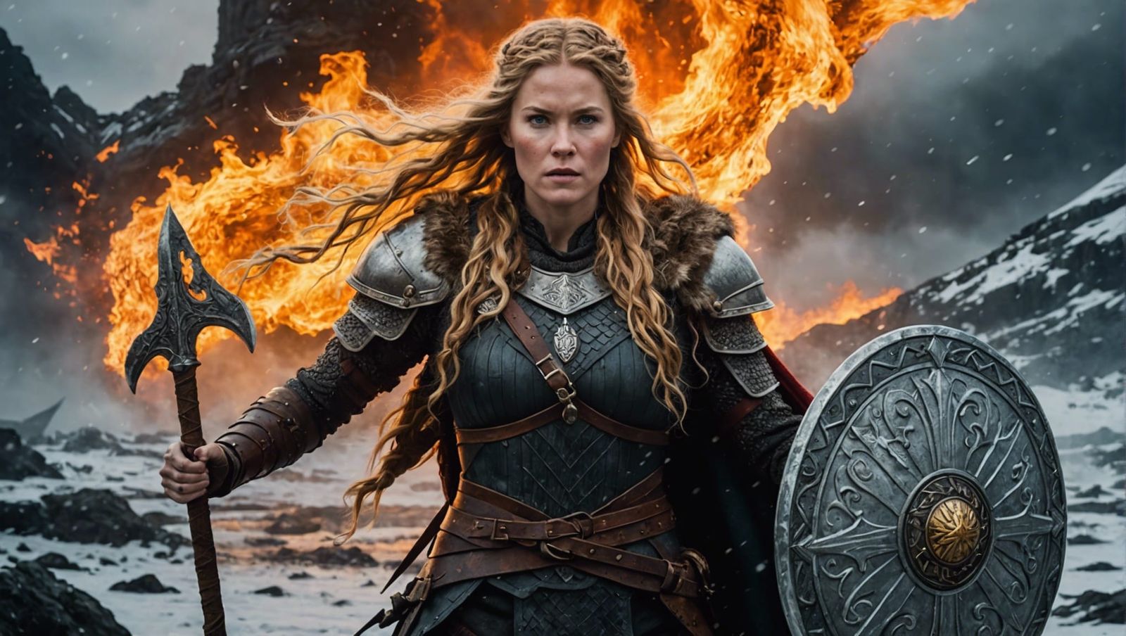 Viking Shieldmaiden Between Ice and Fire