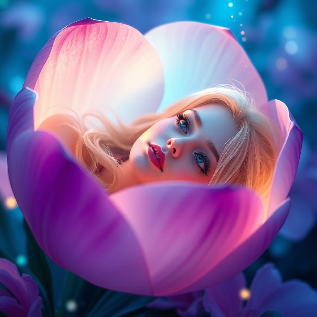 Girl in Flower Bud: Surreal Art Nouveau Portrait