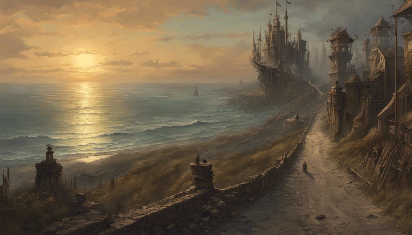 Road to Steampunk City at Sunrise