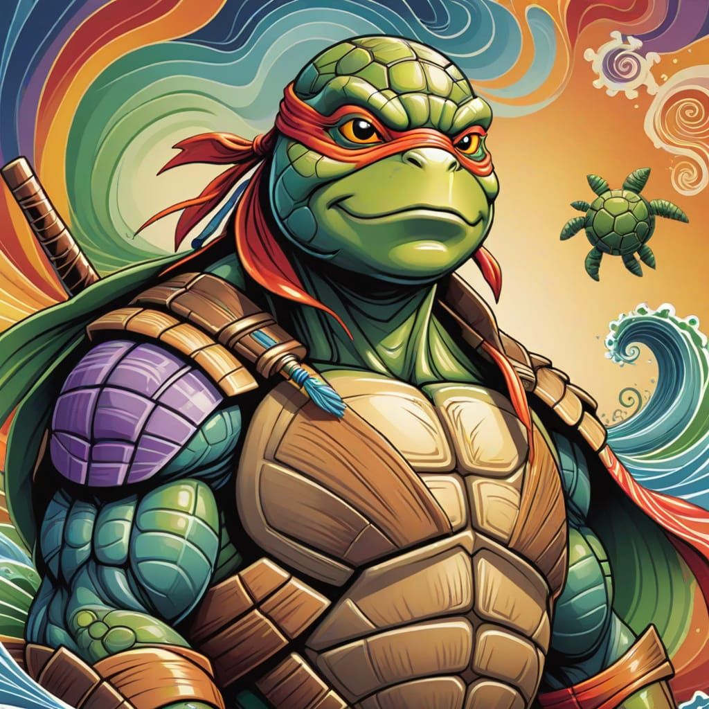 Abstract Ninja Turtle Vector Fractal Gouache Painting