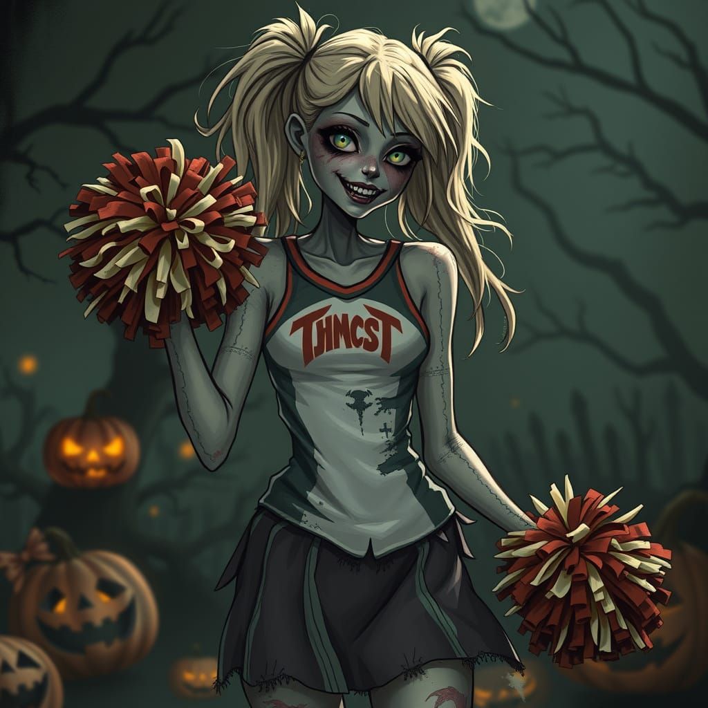 Zombie Cheerleader in Gothic Halloween Illustration