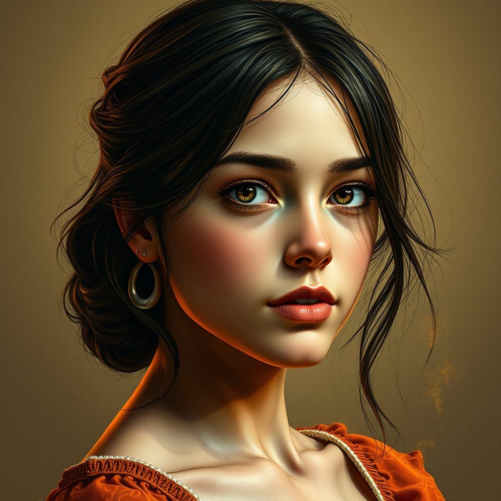 Vintage Sepia Portrait of a Girl, Detailed 8K