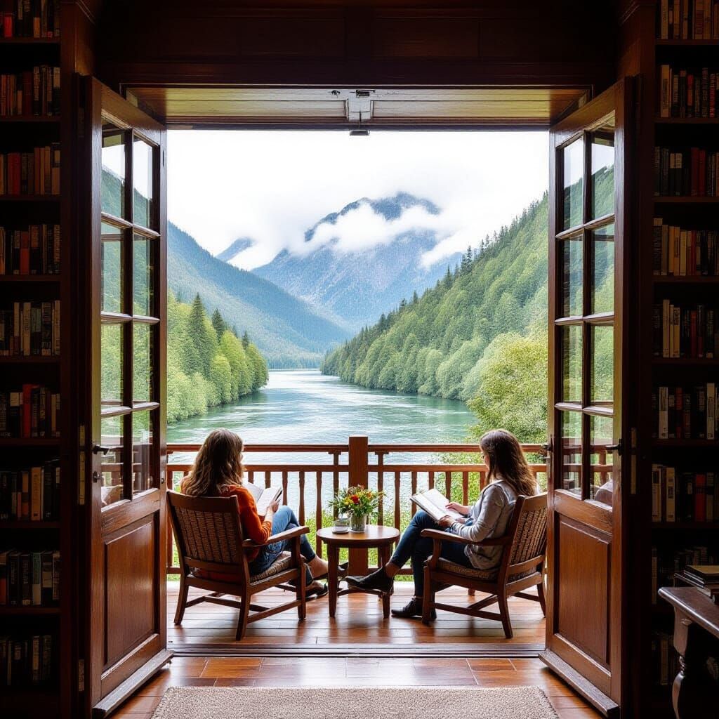 Library with River View: A Reader's Paradise