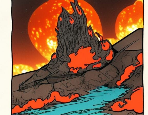 molten crater comic book art, perfect, smooth