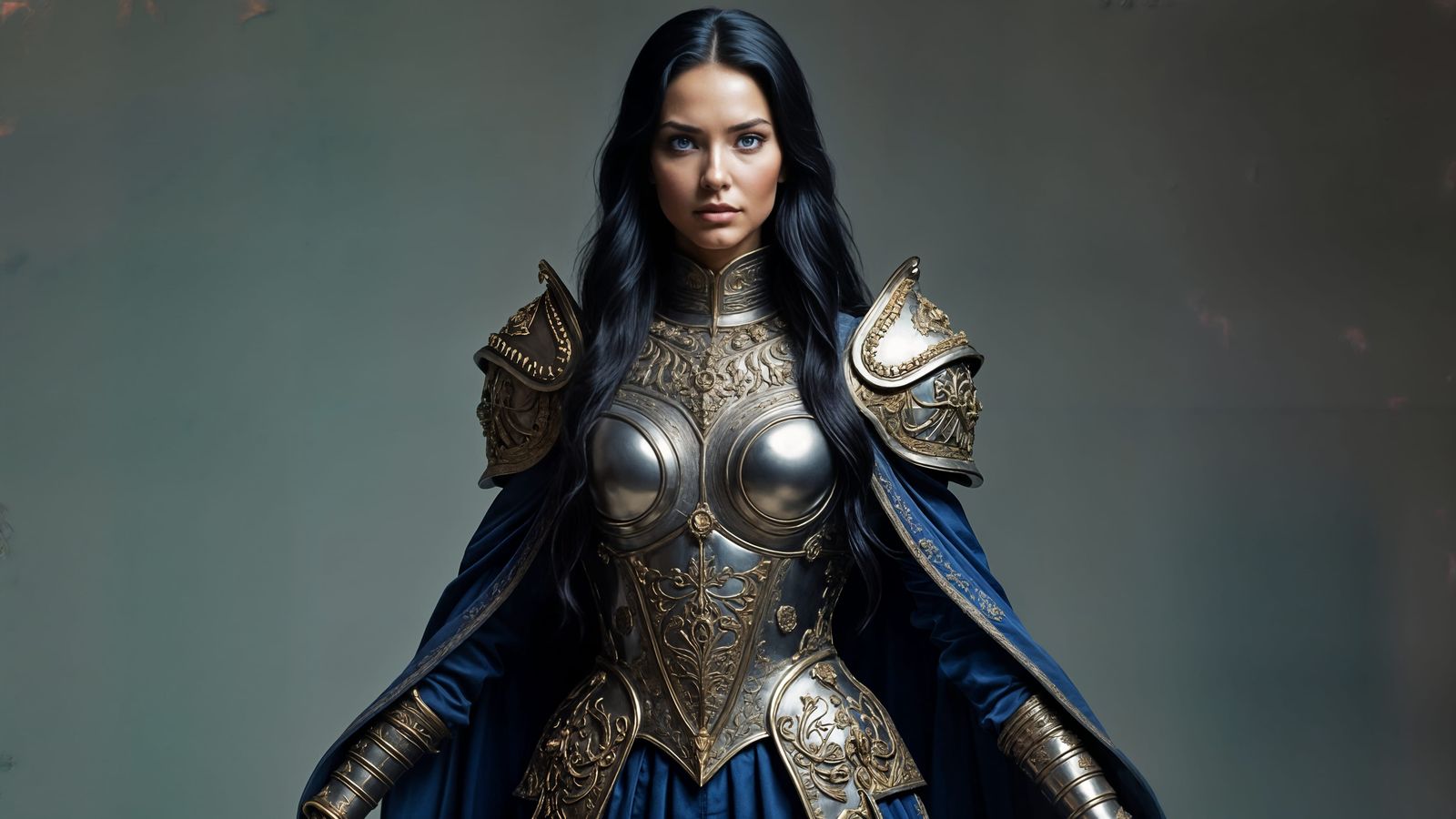 A Photorealistic Portrait of a Regal Female Sovereign in Arm...