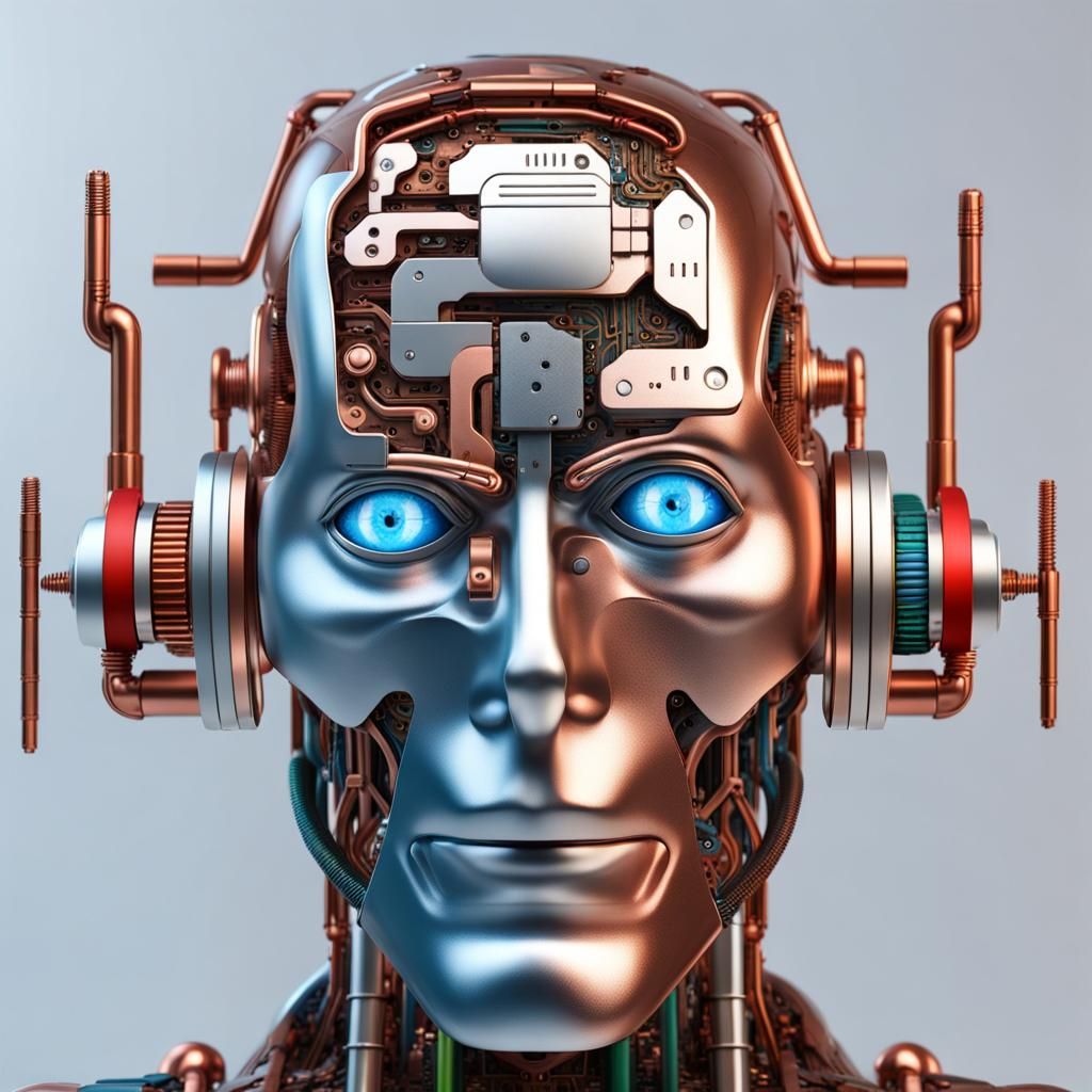 Cyborg Robot with Visible Robotics in Industrial Setting