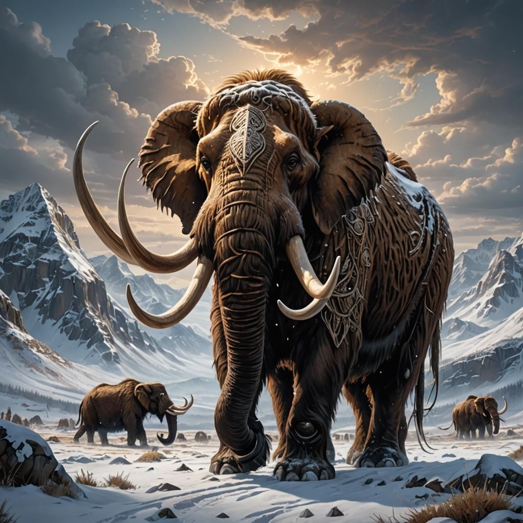 Majestic Mammoth in Prehistoric Winter Landscape