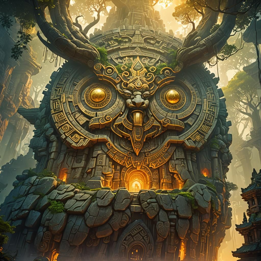 Mystical Temple Complex in Golden Light