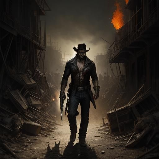 Western Punisher in Hellfire, Horror Illustration