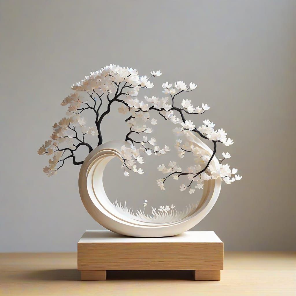 Surreal Wave Sculpture in Zen Minimalist Style