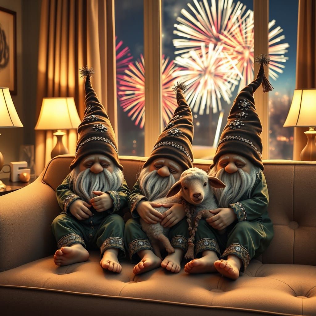 Whimsical Gnomes Slumber in Mid-Century Modern Living Room