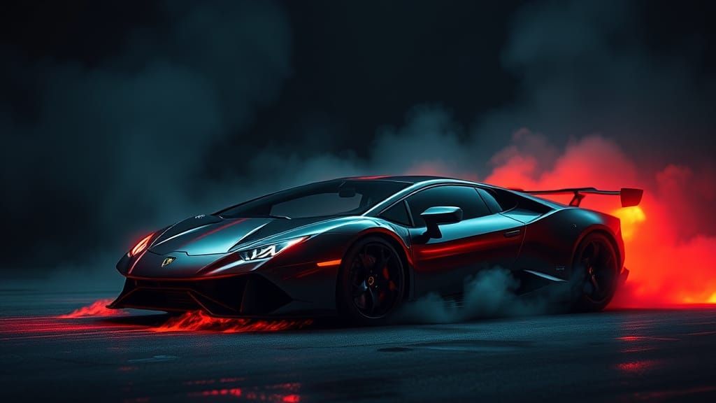 Fiery Lamborghini in Space with Lightning